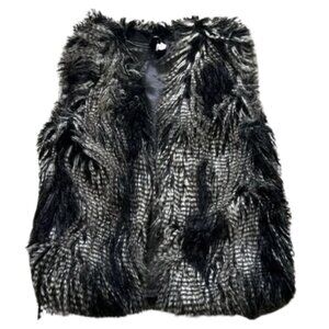 H&M Divided Women's Open Fur Vest Jacket Feathers Side Pockets Lined - Size 8